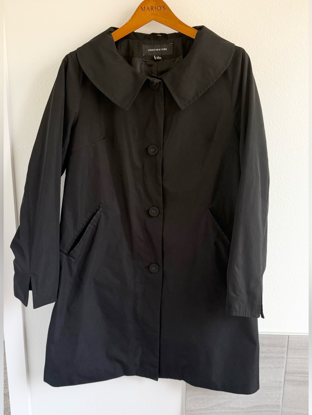 JONES NEW YORK Lightweight Statement Collar Button Coat in Black Size M
